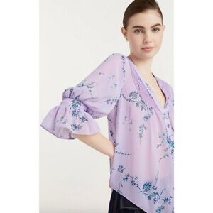 Cinq à Sept Lilac Blouse with Blue Floral Design